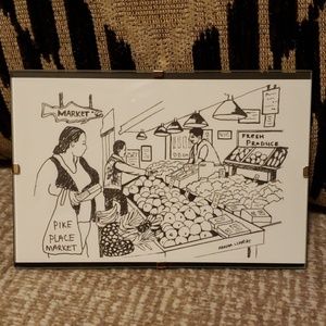 Seattle postcard art - Pike's Place Shopping